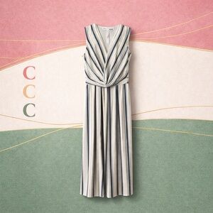 Joseph Ribkoff Elegant Striped Jumpsuit Pockets Wide cropped Leg Size 4